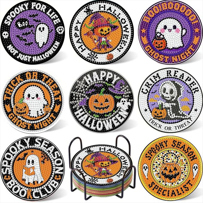 Gemozaic 8PCS Halloween Diamond Art Coasters Kit by Gemozaic
