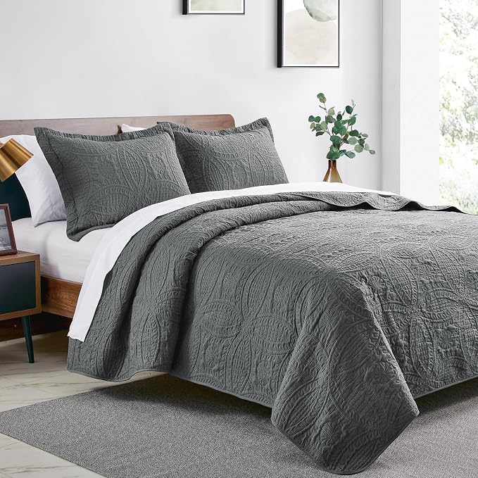 Love's cabin Quilts for Full Bed Dark Grey Bedspreads Bedding Set - Image 2