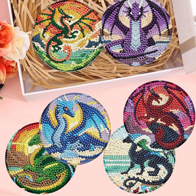 Zythron 8 Pack Diamond Art Coasters, Dragon Diamond Painting Coasters Kits | - Image 6