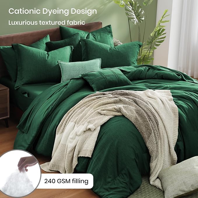 Monbix Full Size Comforter Set, Emerald Green Bedding Comforter - Image 3