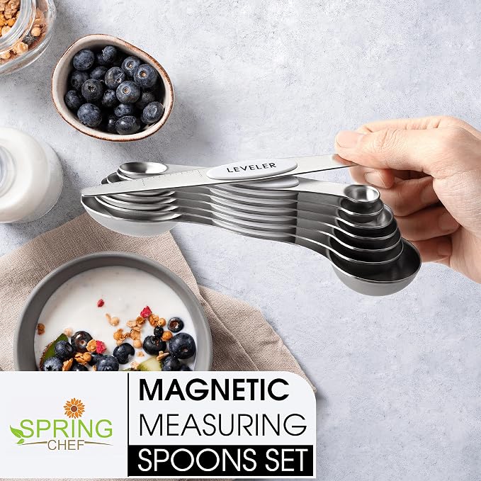 Spring Chef White Stainless Steel Magnetic Measuring Spoons Set of 8 - Image 2
