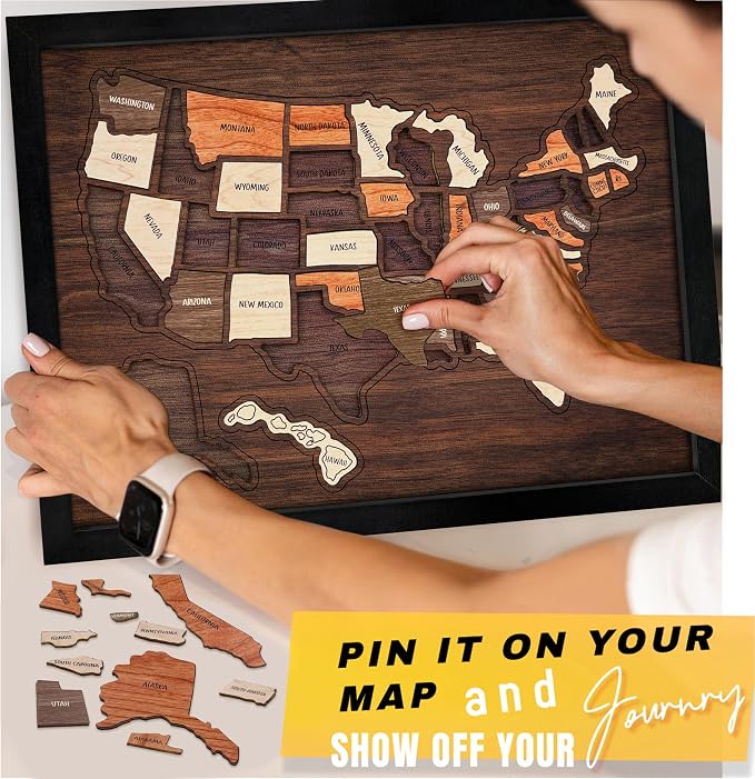 flinelife USA Travel Map, Wooden USA Map Puzzle - Image 3
