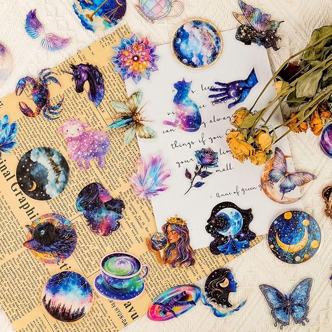 50 PCS Fantasy Punk Galaxy Stickers – Aesthetic Transparent Waterproof - Image 4