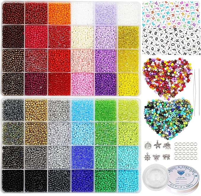 18800Pcs 3mm 48-Color Glass Seed Beads + 260 Alphabet Letter Beads DIY Jewelry by VOOMOLOVE