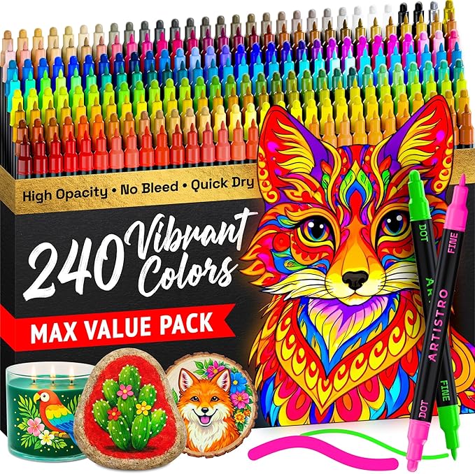 ARTISTRO 240 Precision Dual-Tip Acrylic Paint Markers – Paint Pens Set by ARTISTRO