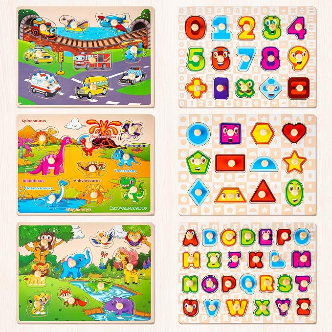 SYNARRY Wooden Puzzles for Toddlers 1-3, 6XSET Puzzles for Toddlers 2-4 - Image 2