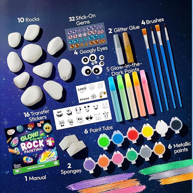 Rock Painting Kit- Glow in The Dark Rock Kit, Arts and Crafts - Image 4