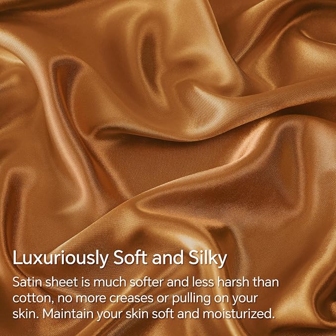 BEDELITE Satin Sheets Twin Size Bed Set, Luxury Soft Burnt Orange Silky Sheets - Image 3