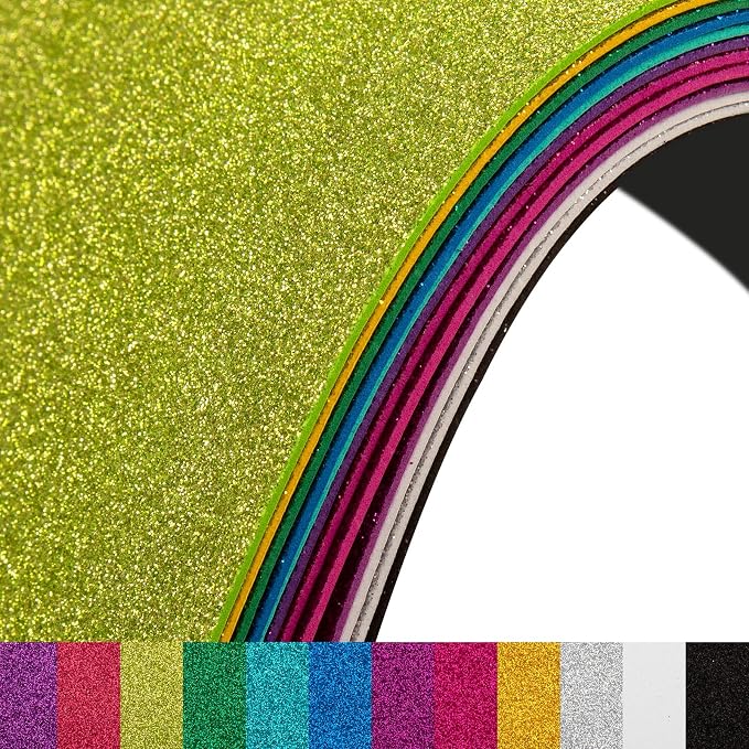 12 Pack Glitter Foam Sheets Craft 8 x 12 inch, 12 Colors | Sparkles Foam Paper by Nitelemn
