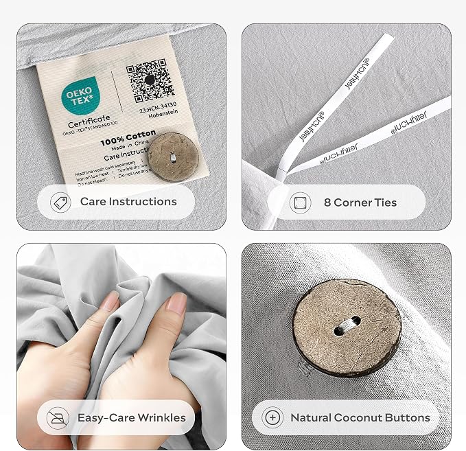 JELLYMONI 100% Washed Cotton Duvet Cover Twin – Soft, Breathable Linen-Look - Image 4