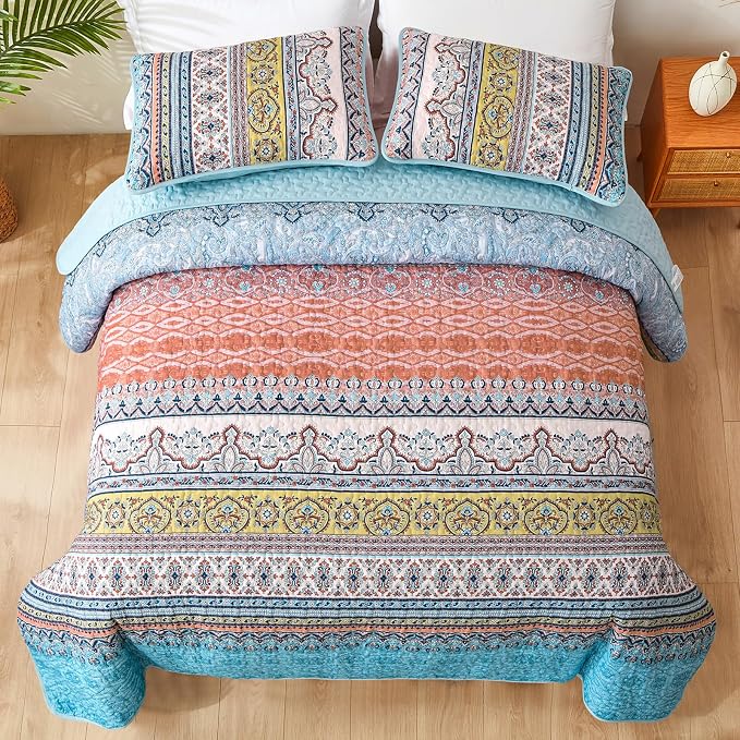WONGS BEDDING Boho King Quilt Set, Lightweight Bed Decor Bedspread - Image 7