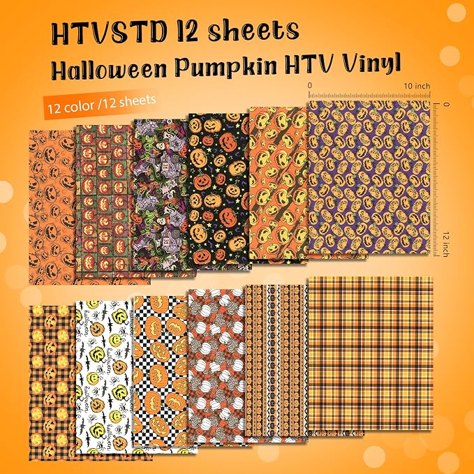 HTVSTD Pumpkin Halloween HTV Heat Transfer Vinyl 12pcs 12×10in | Halloween - Image 2