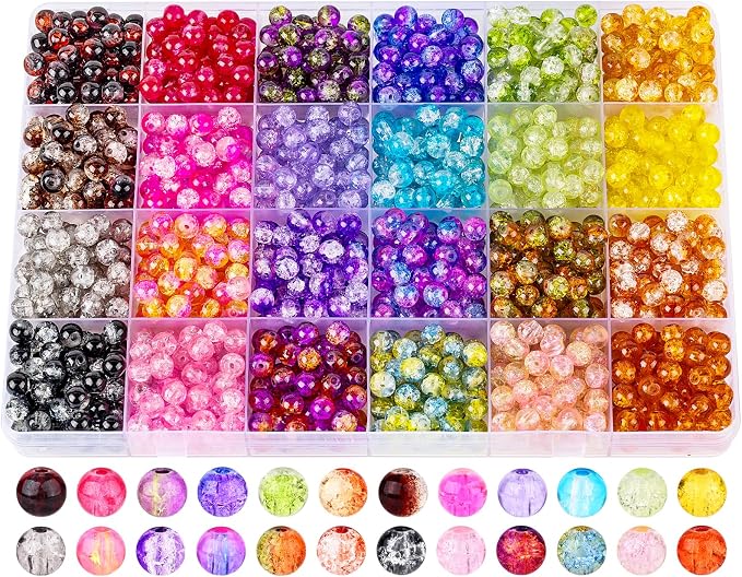 XSEINO About 1200+ PCS 6mm Cracked Style Glass Beads Bracelet Making Kit - Image 8