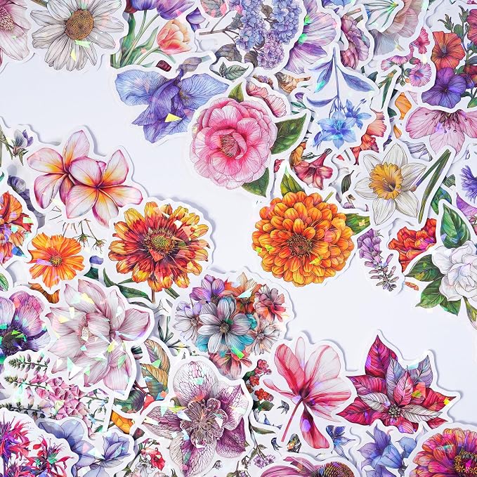 100 PCS Glitter Natural Flower Stickers - Image 4