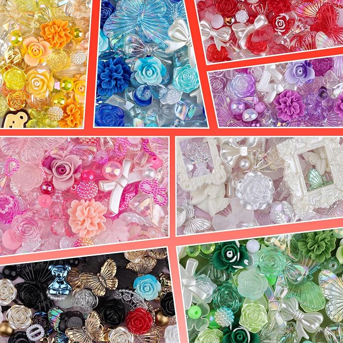 350 Pieces 3D Resin ABS Colorful Rose Flower Bows Butterfly Charms - Image 9