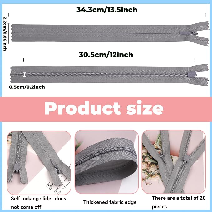 YAKA 20pcs Gray Nylon Invisible Zippers Tailor Sewing Tools Garment Accessories - Image 2