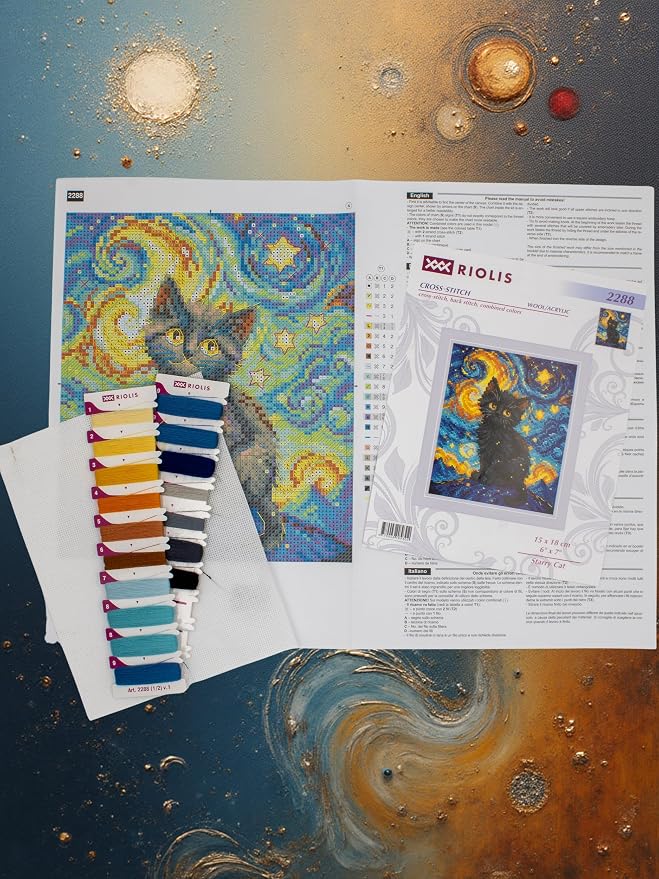 RIOLIS - Starry Cat 2288, Cross Stitch Kits 6"x7", Cat Cross Stitch Kits - Image 3