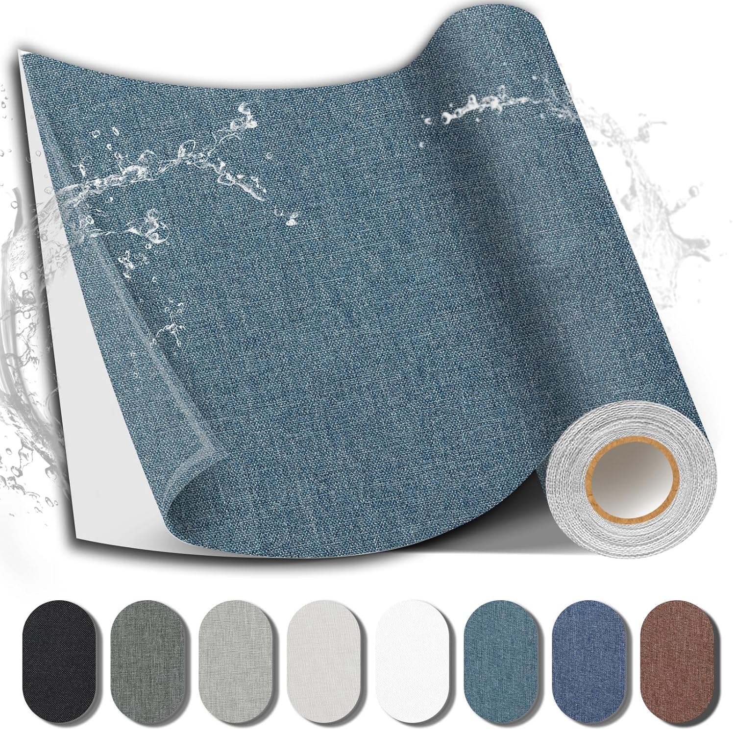 Fabric Repair Patch, 17X79 Inch Fabric Large Repair Tape, Self-Adhesive Patches for Furniture, Sofa, Car Interior, Shoes, Hand Bag, Clothing (Blue Grey, 17X79 Inch)