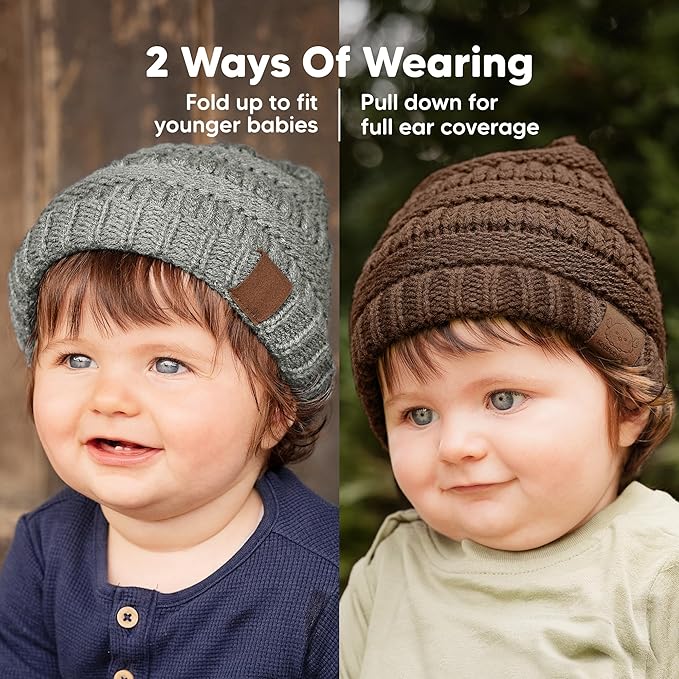 3-Pack Baby Beanies for Boys, Girls - Stretchy Knit Baby Hats, Cute Newborn & Toddler Winter Hat, Soft & Warm Infant Beanie 6-36 Months (Mars, M)