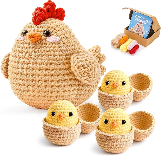 Joyclub Crochet Kit for Beginners 4 Pcs Chicken Family Amigurumi Crochet by Joyclub