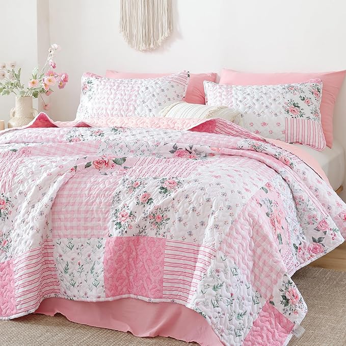 YIKUSH Quilt Sets Queen Size Floral Quilt Set 3 Pieces Bedding Set Bedspreads - Image 4