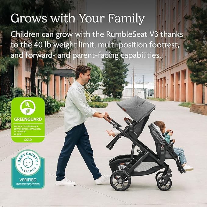 UPPAbaby RumbleSeat V3 Second Lower Seat - Compatible with Vista V2 and Vista V3 - All-Weather Seat + Magnetic Buckle – Adapters Included -Evelyn (Meadow Green)