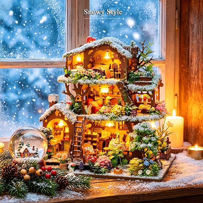 RHZN DIY Miniature House Kit for Adults Mini House Snow Tree House | 2 Display - Image 3
