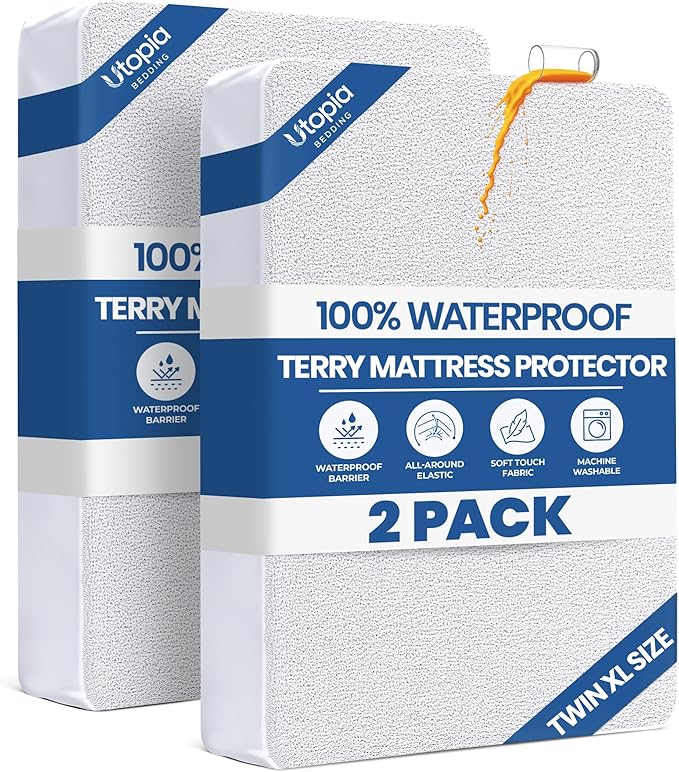 Twin XL Size Mattress Protector Waterproof 2 Pack, Premium 200 GSM Terry by UTOPIABEDDING