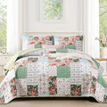 Anibedding Green Patchwork Quilt Set King Size, Bohemian Red Flower Green Plaid by Anibedding