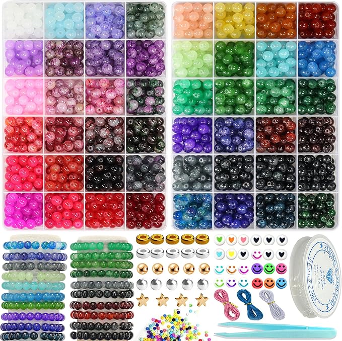 JULIMAIDONG 8mm Glass Beads for Bracelets 1000pcs, 24 Colors Round Crystal by JULIMAIDONG