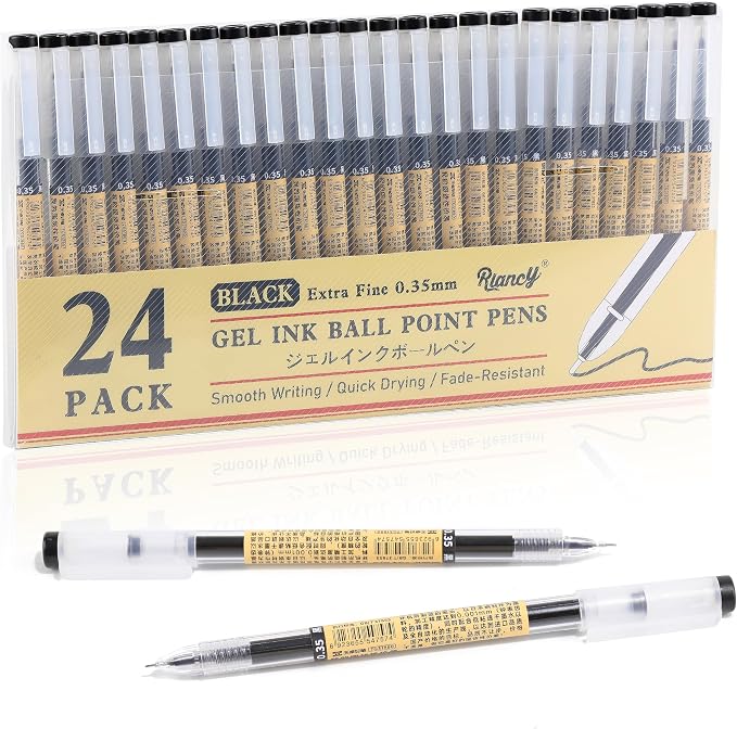 Japanese Style Black Gel Ink Pens, 0.35mm Extra Fine Point, No Smudge Quick by RIANCY
