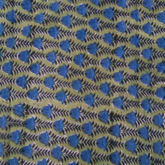E-Tailor® Indian Ethnic 100% Cotton Voile Running Hand Block Print Natural - Image 2