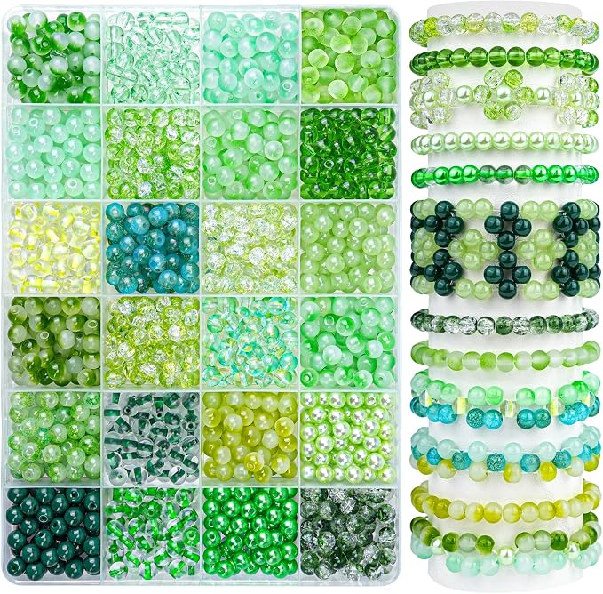 1200PCS Green Glass Beads for Bracelets, 24 Colors 6mm Crystal Beads Bracelets by Sistenia