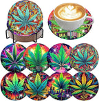 8 PCS Leaves Diamond Art Coasters Kits Diamond Painting Coaster | Diamond by Benjenes