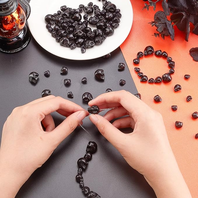 arricraft 116 Pcs 3 Sizes Black Skull Beads, Synthetic Turquoise Skull Head - Image 5