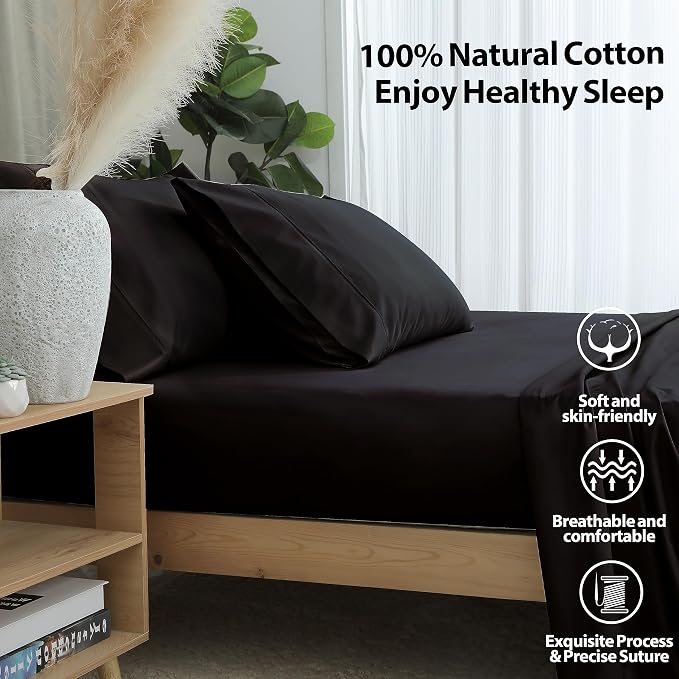 Full Size Fitted Sheet Only Black, 100% Egyptian Cotton 600 Thread Count - Image 2