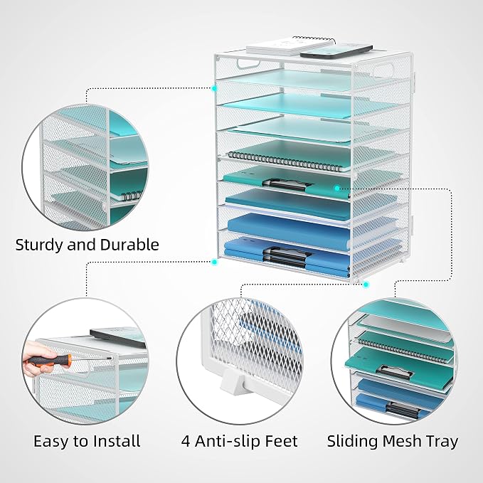 DALTACK 9-Tier Paper Organizer for Desk, Mesh Letter Tray Desk Organizer - Image 4