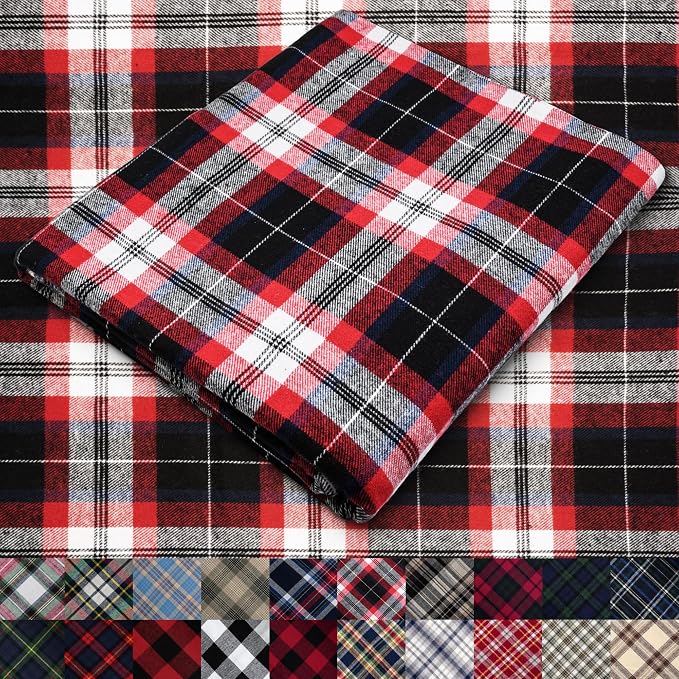 Pico Textiles 3 Yards Bolt Black Red White Tartan Plaid Flannel Fabric by PicoTextiles