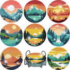 Clendo 8 Pcs Landscape Diamond Art Coasters Kit by Clendo