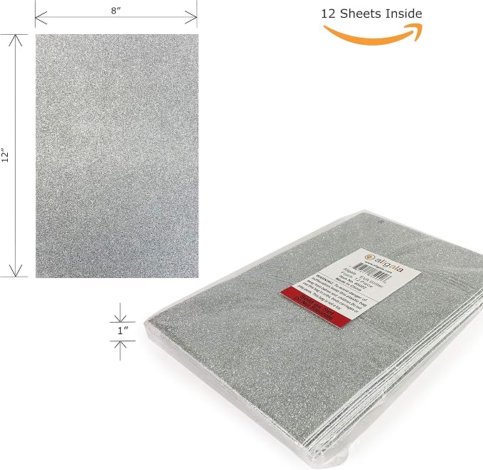 Allgala 12 Pack Glitter EVA Foam Paper 8 x 12inch Sheets-Silver-Perfect - Image 2