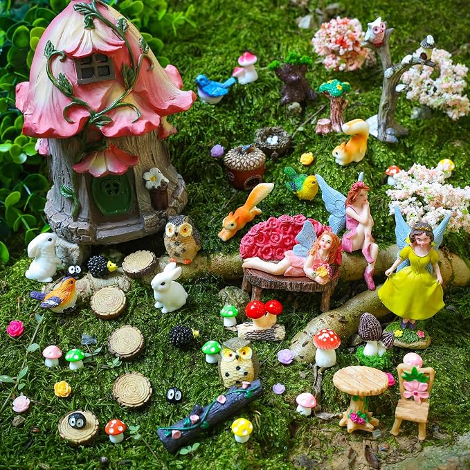 93 Pcs Fairy Garden House Resin Accessories Fairy Elves Kit Miniature Fairy - Image 6