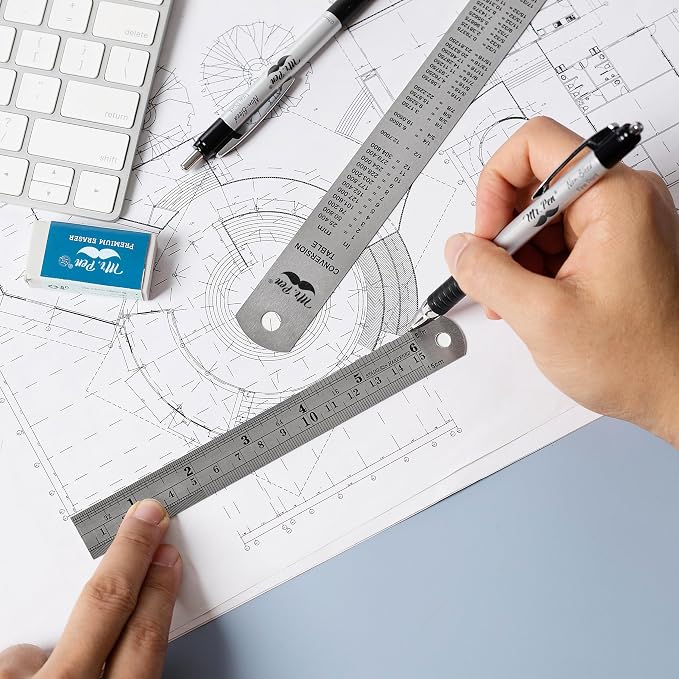 Mr. Pen- Metal Straight Edge Ruler, 2 Pack, Imperial & Metric Measurements - Image 5