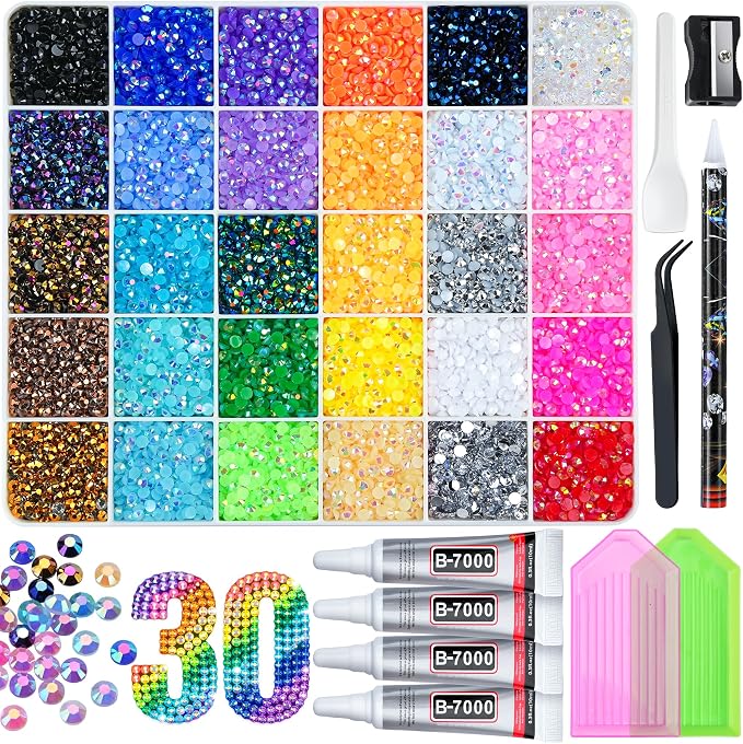 40000 Pcs Resin Jelly Rhinestones Kit, 30 Colors 4mm Flatback Rhinestones by Lotwow