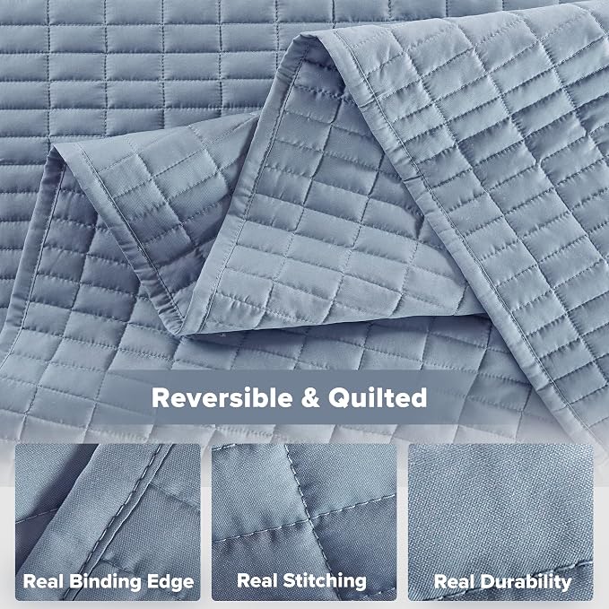 Comfort Spaces Blue Oversized King Quilt Set 120"x118" Bedspread Quilted Summer - Image 6
