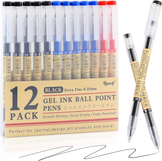 Japanese Style Black Blue & Red Gel Ink Pens, 0.35mm Extra Fine Point, No by RIANCY