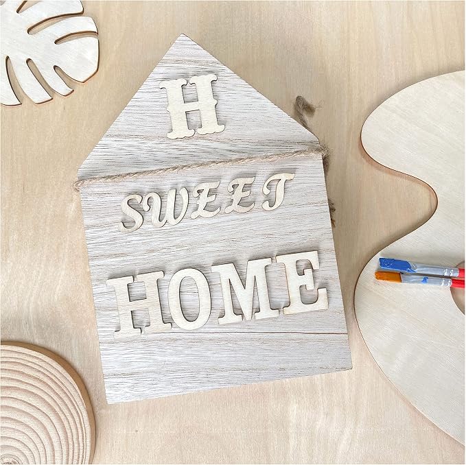 4 Pack 8 Inch Wooden House Shape Block Unfinished Wood Farmhouse Cutouts - Image 5