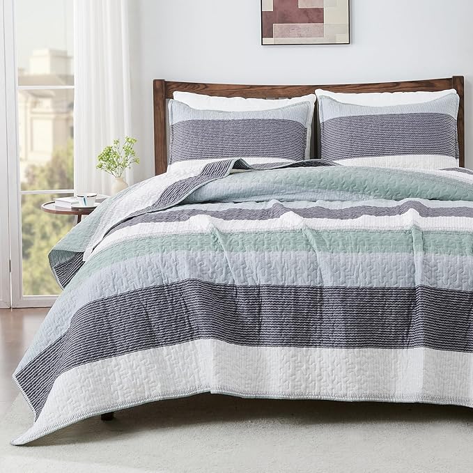 Andency King Size Quilt Set Sage Green, 3 Pieces Mint Green Ultra Soft by Andency