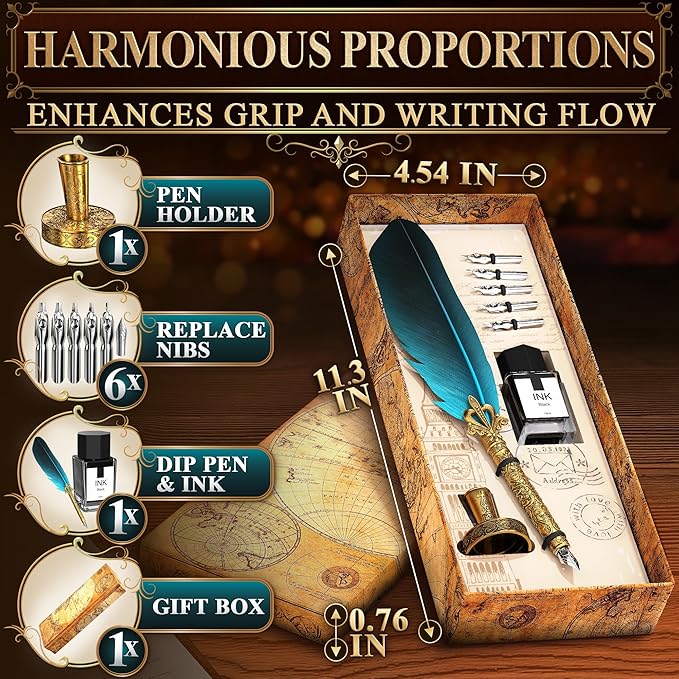 Vintage Feather Quill Pen and Ink Set - Image 2