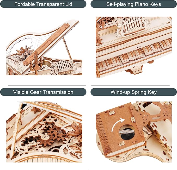 ROKR 3D Wooden Puzzles for Adults 223pcs Piano Model Kit 1:20 Scale Building - Image 5