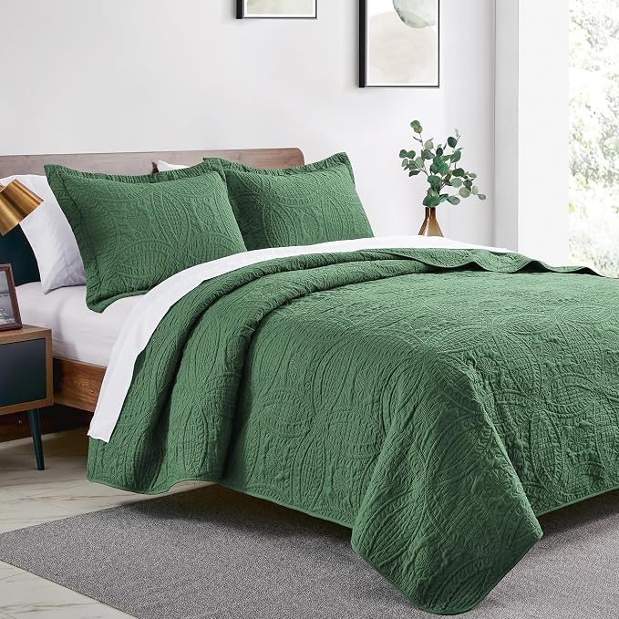 Love's cabin Quilts for Queen Bed Olive Green Bedspreads - Image 2